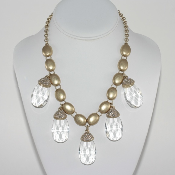 Pave + Glass Teardrop Statement Necklace - Picture 1 of 8